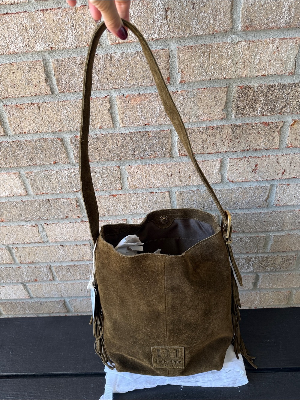 Haute Hippie Suede Fringe Shoulder Bag in Olive Brown - Casual Women’s Tote NWT